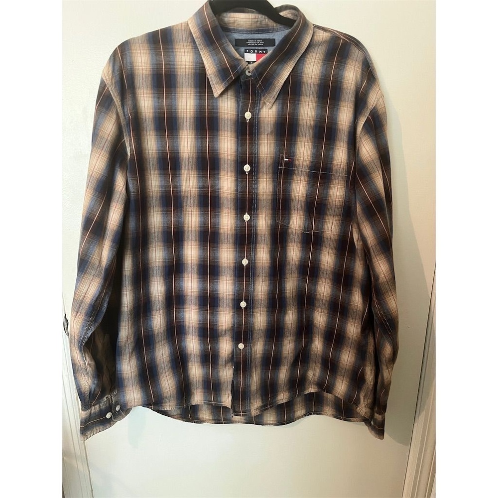 Tommy Hilfiger Tommy Jeans Men's‎ Plaid Long Sleeve Button-Down Shirt Size XL